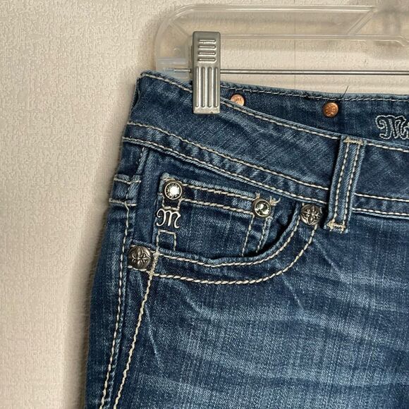 Buckle Miss Me Skinny Jeans Womens Sz 28 Blue Denim Miss Rhinestone Thick Stitch - Picture 3 of 11